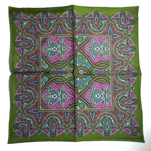 Lime Green & Pink Floral Paisley Silk Pocket Square
