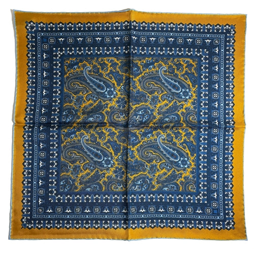 Yellow & Blue Paisley Silk Pocket Square
