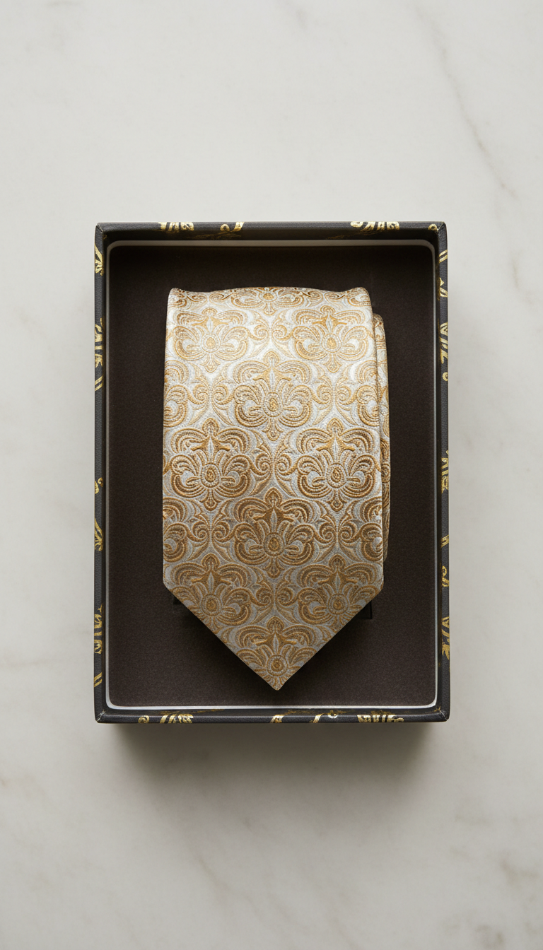 Gold Pattern Silk Tie Gift Presentation