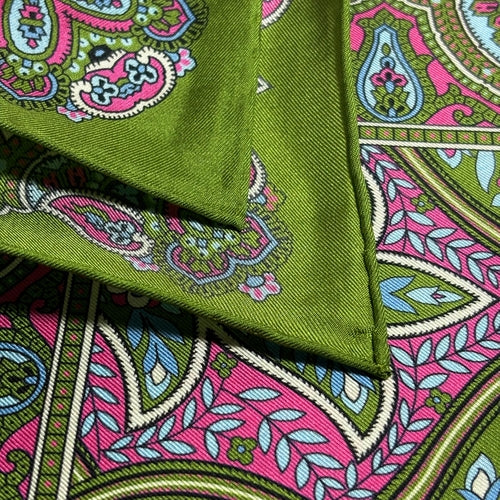 Lime Green & Pink Floral Paisley Silk Pocket Square