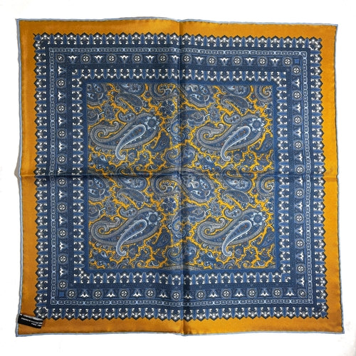 Yellow & Blue Paisley Silk Pocket Square