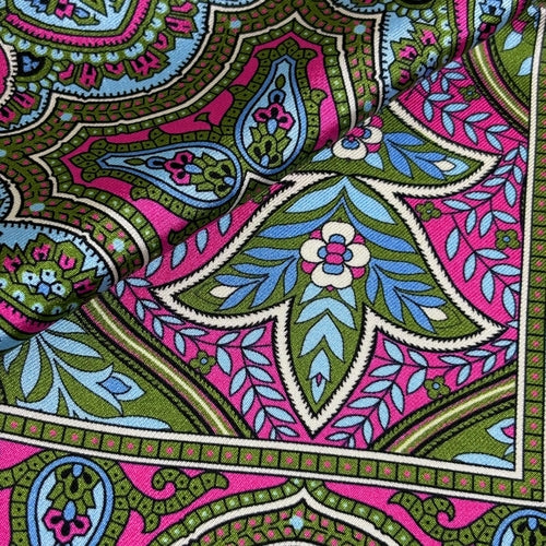 Lime Green & Pink Floral Paisley Silk Pocket Square