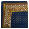 17" Navy Blue / Gold Geometric Silk Twill Pocket Square