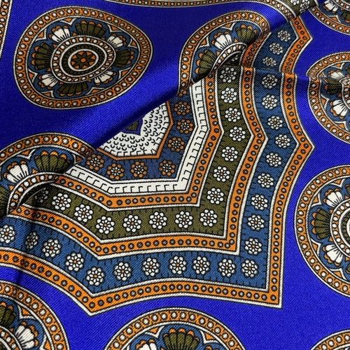 Regal Indigo & Orange Medallion Silk Pocket Square