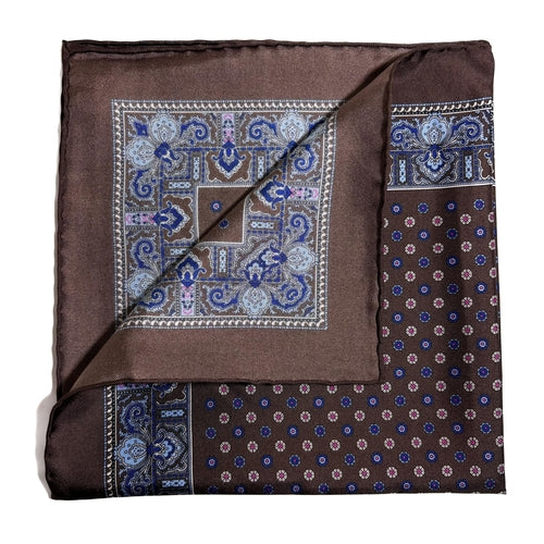Brown Floral Silk Pocket Square