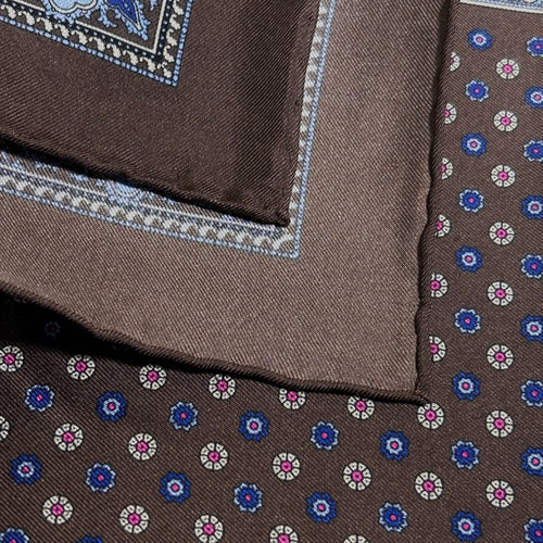 Brown Floral Silk Pocket Square