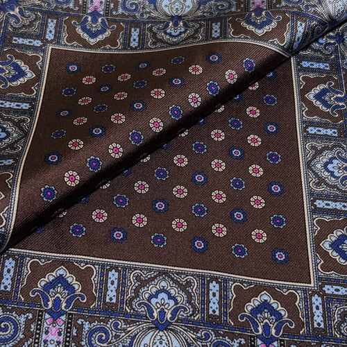 Brown Floral Silk Pocket Square