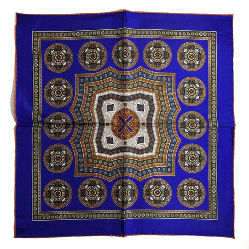 Regal Indigo & Orange Medallion Silk Pocket Square