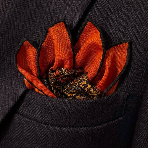 Dominus - Orange & Navy Blue - Wool/Silk Pocket Square