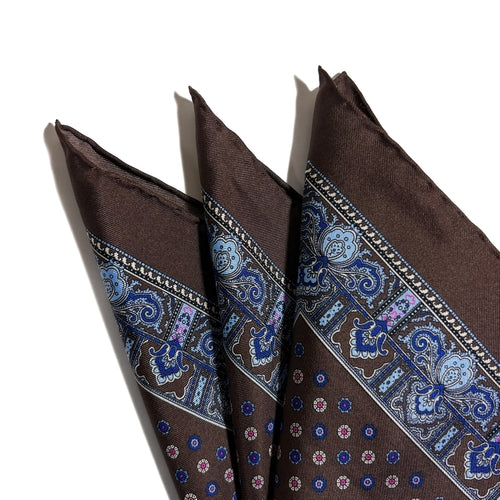 Brown Floral Silk Pocket Square