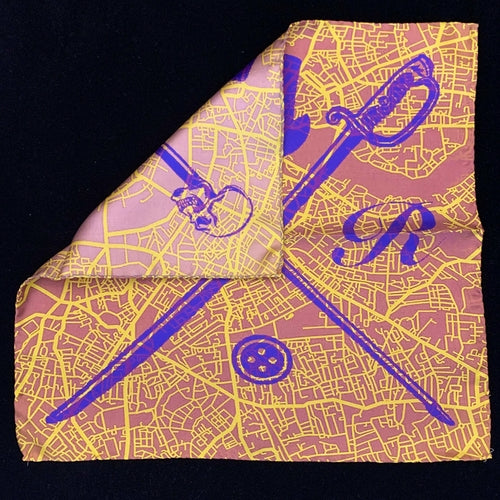 London Street Map Gold Pocket Square