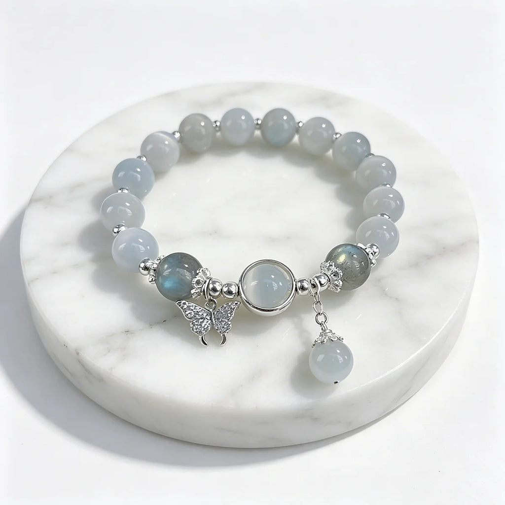 Blue Cat Eye Beaded Bracelet With Butterfly Charm
