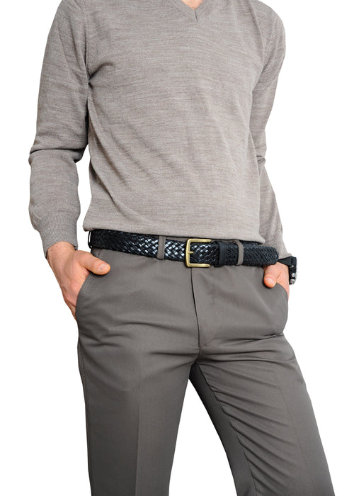 Galata Black Plaited Leather Men Belt