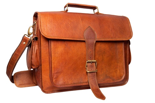 Handmade 16"-18" Brown Leather Crossbody Bag With Large Pocket.
