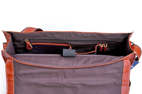 Handmade Buffalo Leather Orange Crossbody Messenger Bag.