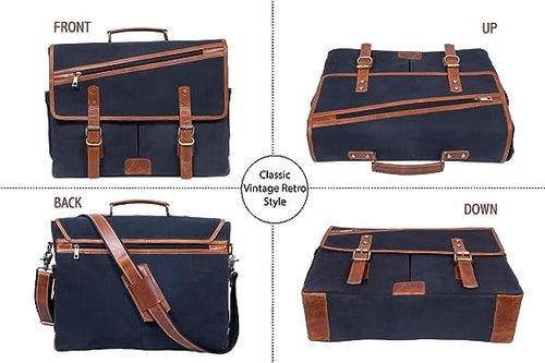 16 Inch Canvas Leather  Briefcase Computer Laptop Book Large Satchel