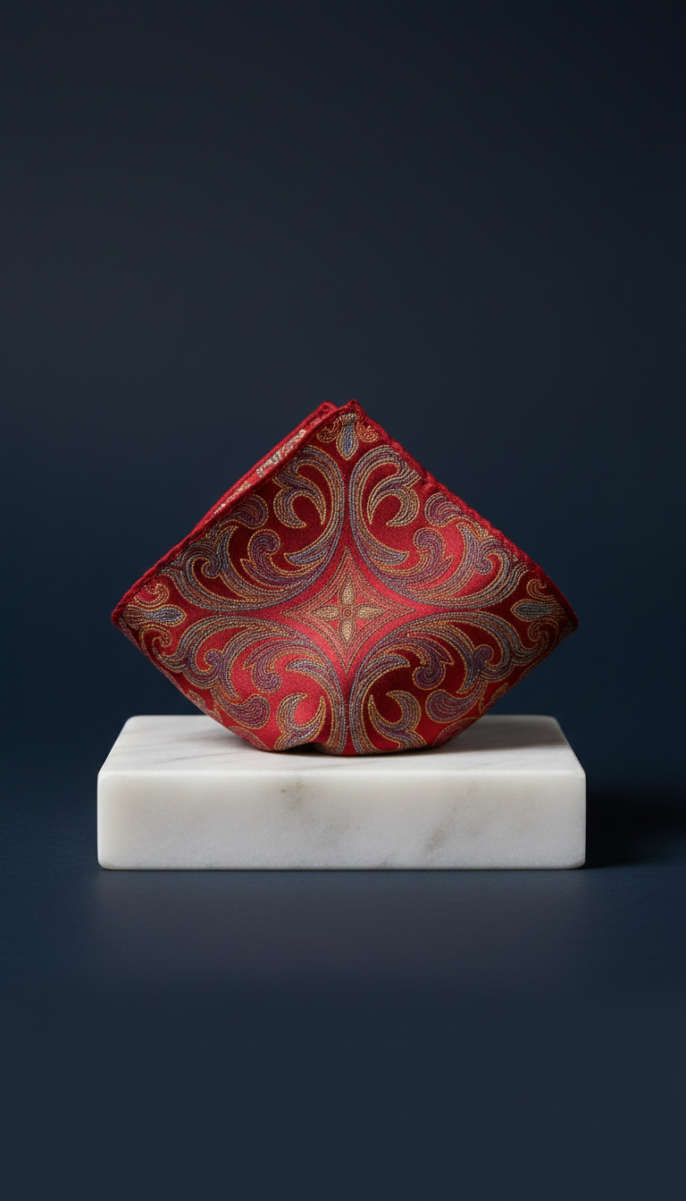 Silk Pocket Square Carmine Filigree