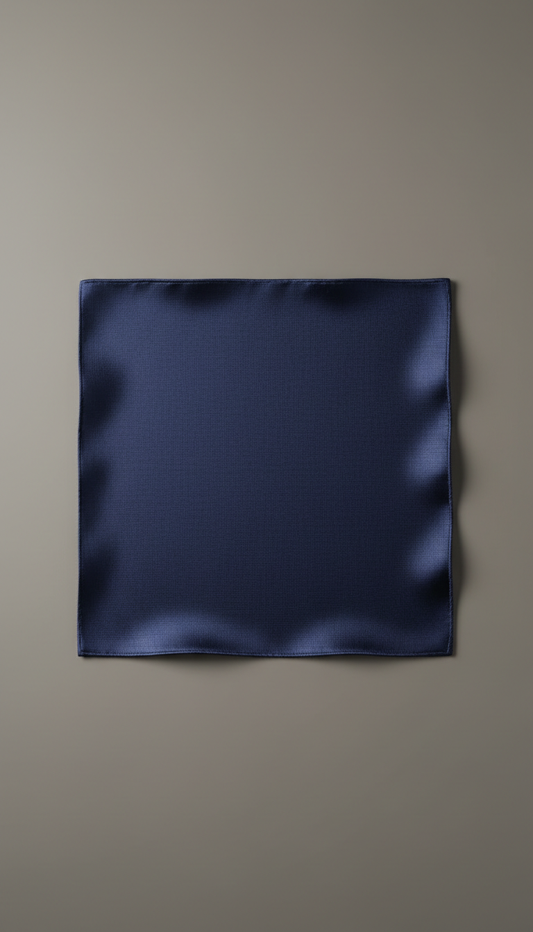 Navy Silk Pocket Square Hand-Rolled Edge