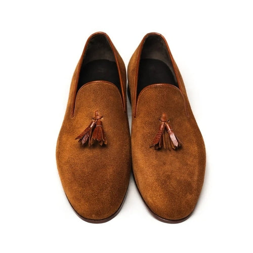 Genuine Leather - Italian Tassel Loafers - suede- Leather Sole