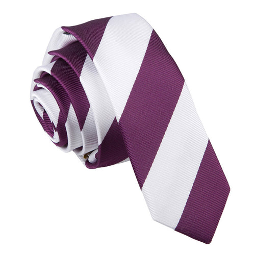 Striped Skinny Tie - Purple & White