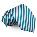 Thin Stripe Classic Tie - White & Teal